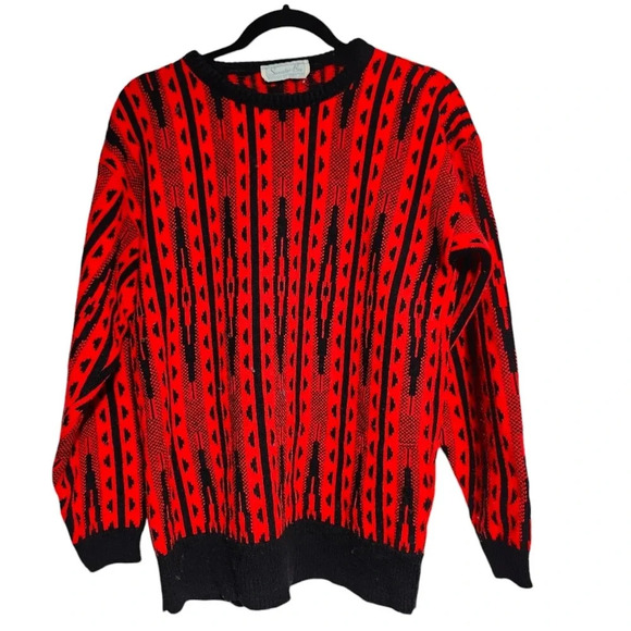 Vintage Sweater Bee Red & Black Graphic Knit Sweater | 80s Made in USA | Acrylic - Picture 1 of 7